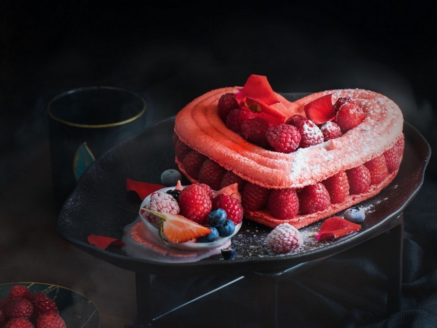 cake heart raspberry dessert pastry sweet Transparent Background Isolated PNG Art 4k wallpaper