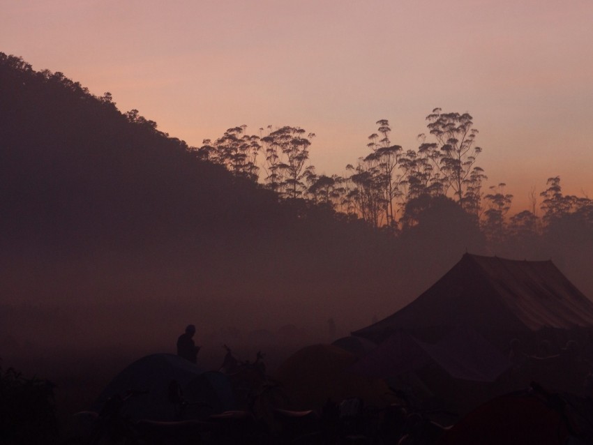 camping dusk fog tents nature Free PNG transparent images