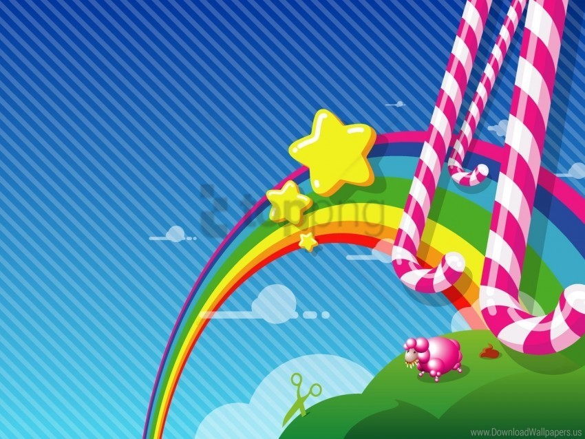 Candy Rainbow Sky Stars Wallpaper Transparent Background PNG Isolated Character