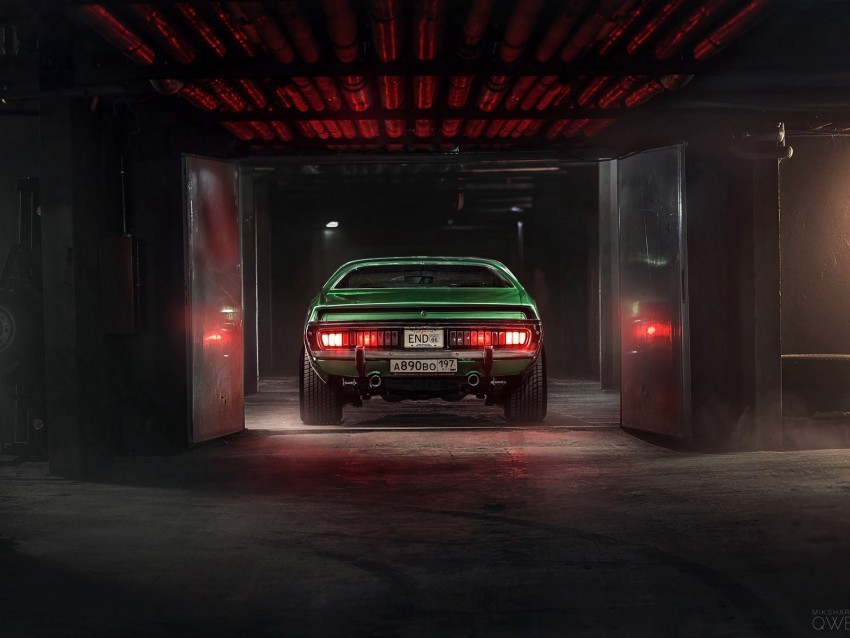 car garage tuning green rear view PNG images with transparent canvas