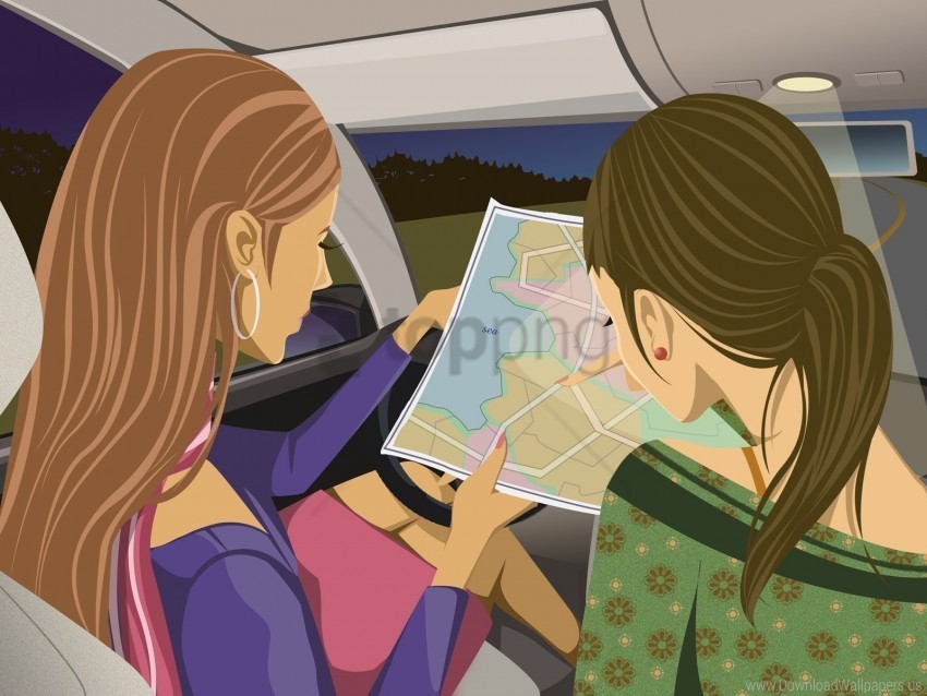 Car Girls Map Wallpaper Clean Background Isolated PNG Illustration