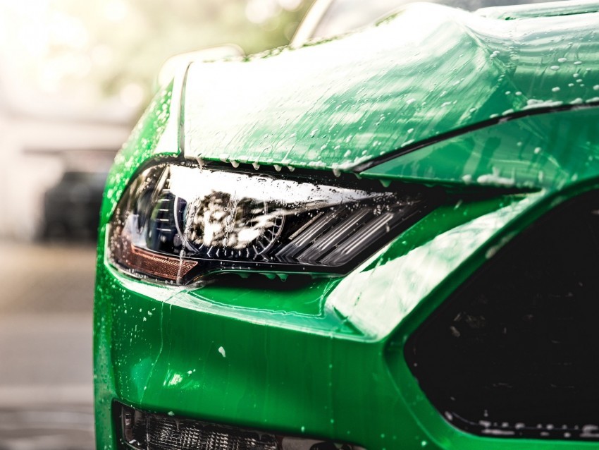 car green wet headlight front view Isolated Icon in HighQuality Transparent PNG