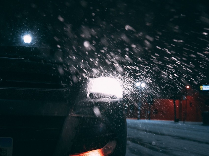 car headlights rear view snow night PNG Image Isolated with Transparency