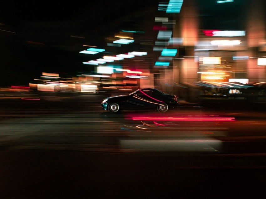 car movement speed motion blur lights night PNG transparent artwork 4k wallpaper