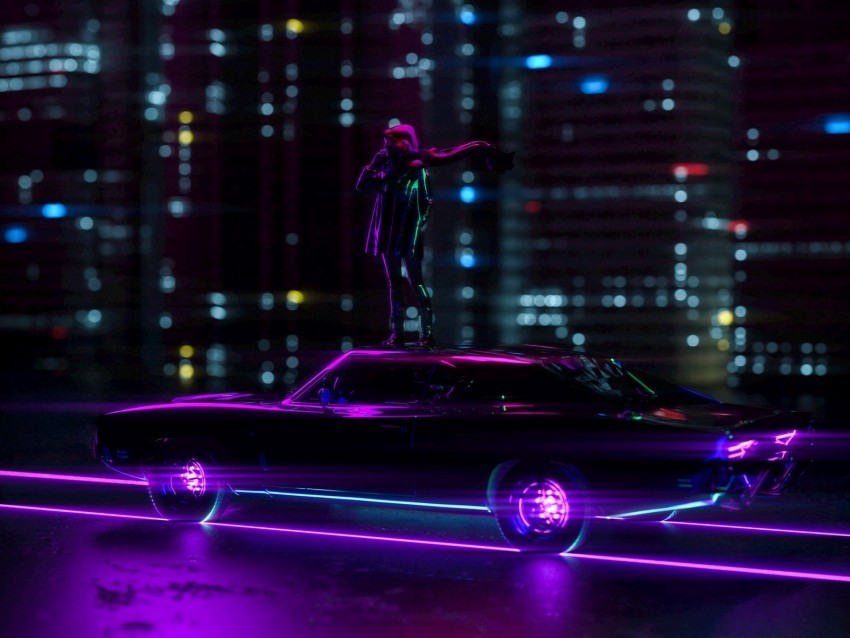 car neon movement silhouette art Isolated Character with Transparent Background PNG 4k wallpaper