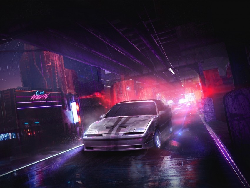 car night art street city PNG images alpha transparency 4k wallpaper