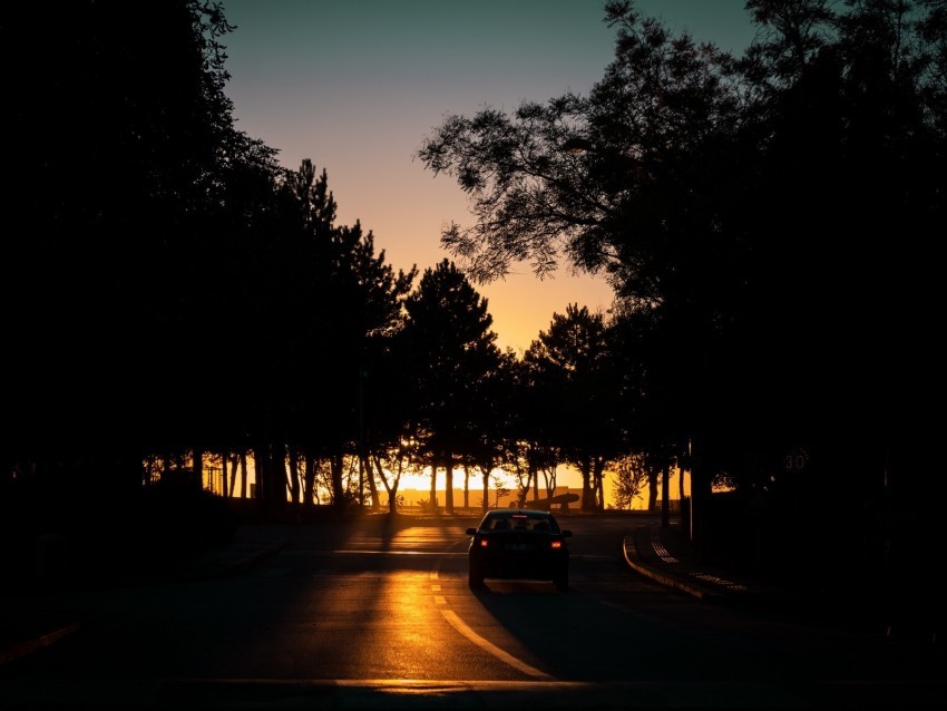 car night road trees shadow Transparent Background PNG Isolated Icon