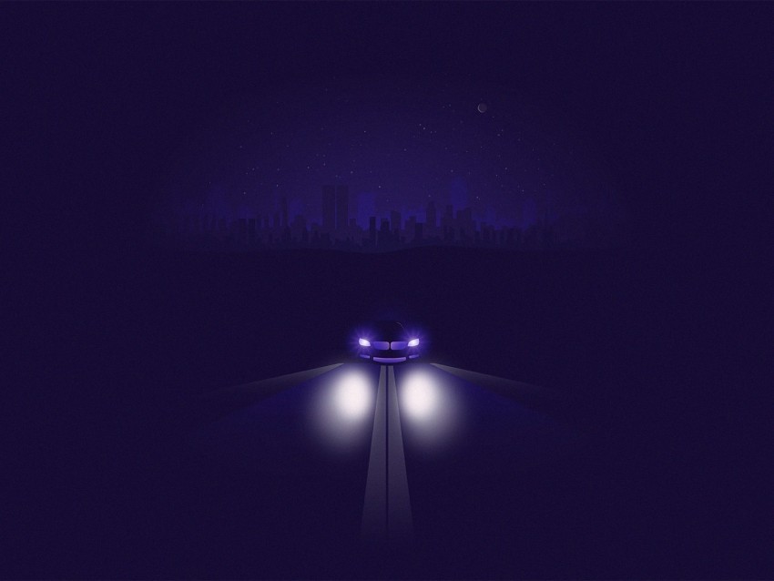 car road night light headlights art Clear Background PNG Isolated Graphic 4k wallpaper