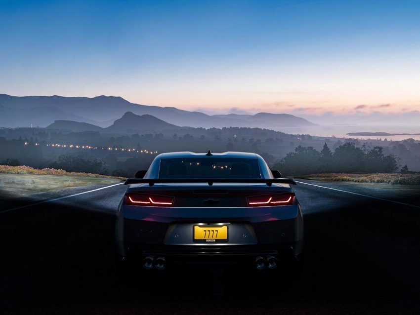 car road twilight light landscape Free PNG file