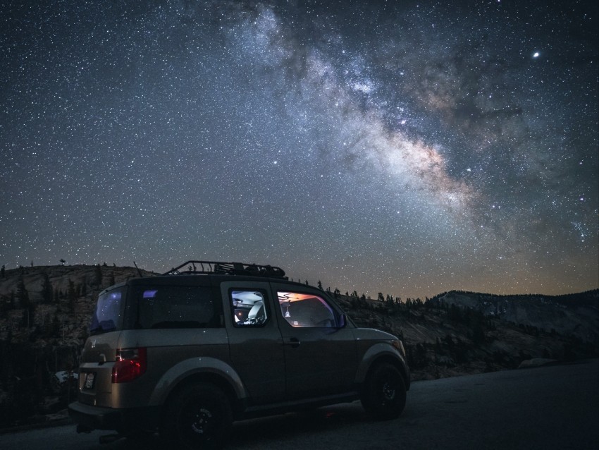 car suv night mountains starry sky PNG photo 4k wallpaper