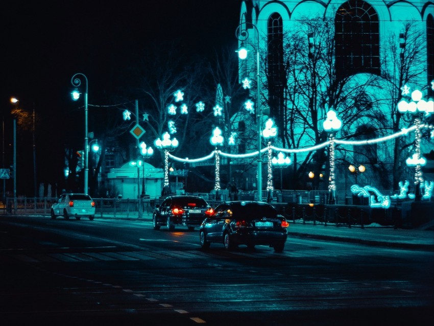 cars night city traffic lighting street Transparent Background PNG Isolated Element