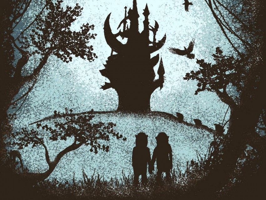 castle silhouettes gloomy art forest Transparent Background Isolated PNG Figure