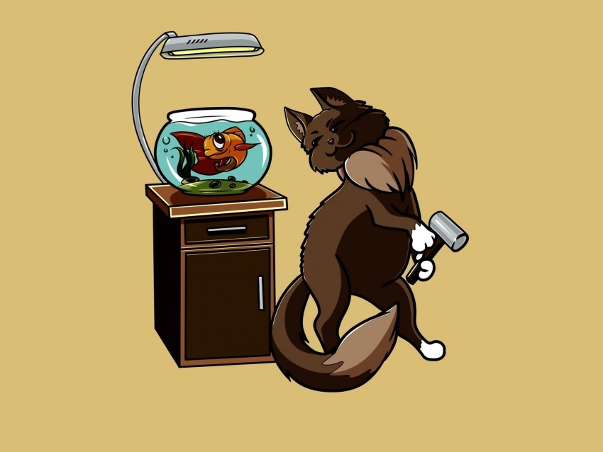 cat fish aquarium funny art friends PNG Isolated Object with Clarity