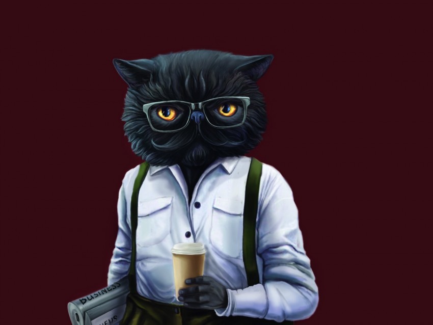 cat hipster art style funny Isolated Artwork on Clear Transparent PNG