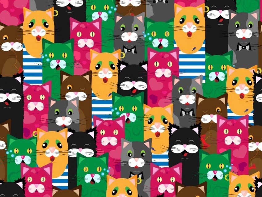cats funny colorful pattern texture PNG images with transparent overlay