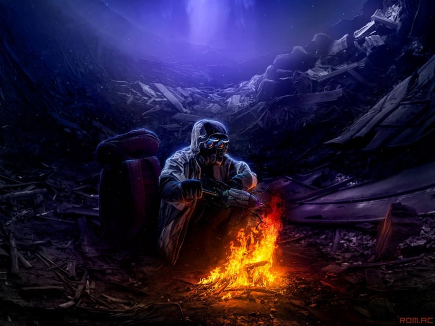 cave man fire art sci-fi PNG without background