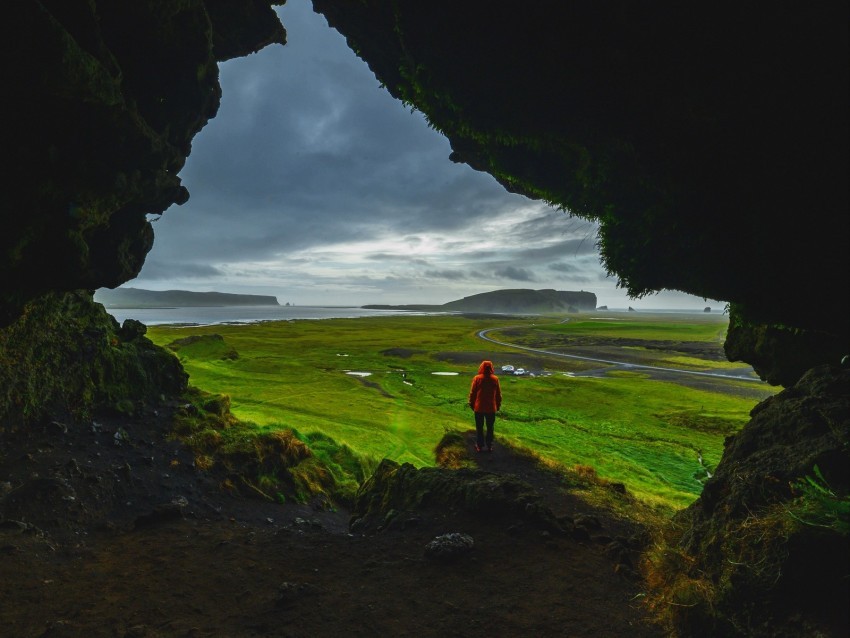 cave man landscape coast greenery PNG images free