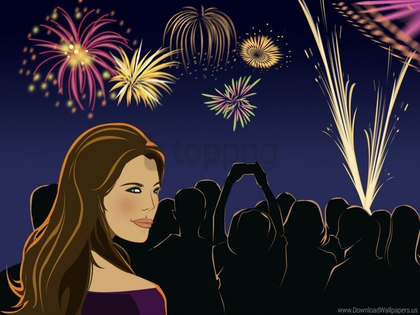 celebration festival fireworks girl wallpaper Clean Background Isolated PNG Graphic