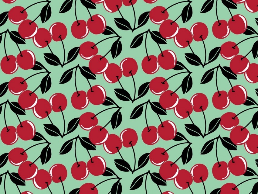 cherries berries fruits red leaves scapes pattern PNG transparent images bulk