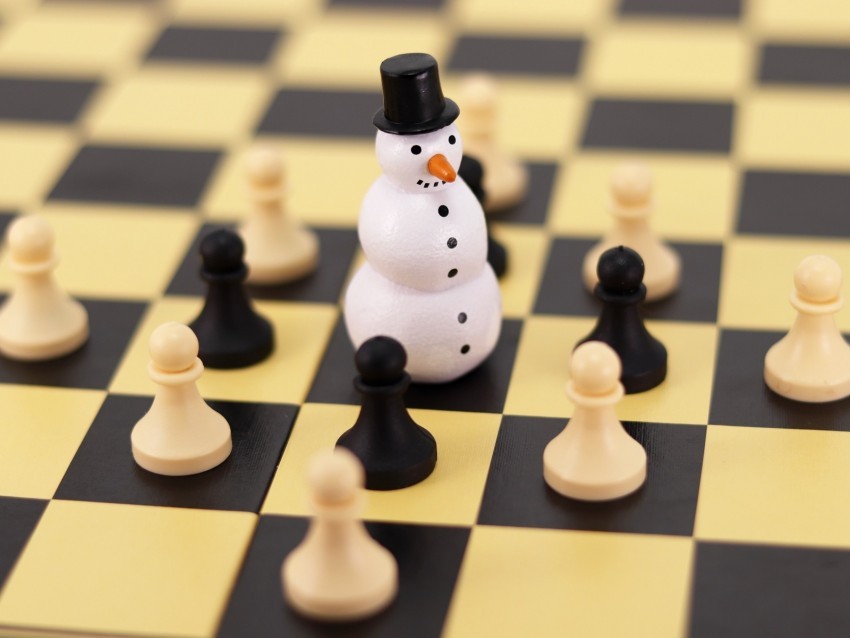 chess snowman figures pawns chess board game PNG Isolated Subject on Transparent Background