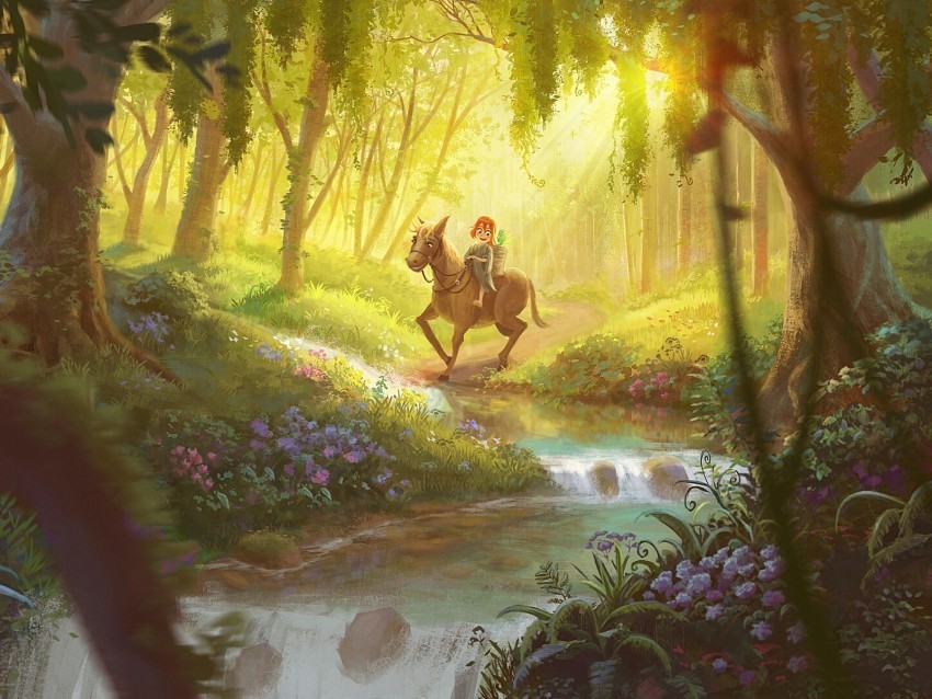 child horse art forest stream PNG images with high-quality resolution 4k wallpaper