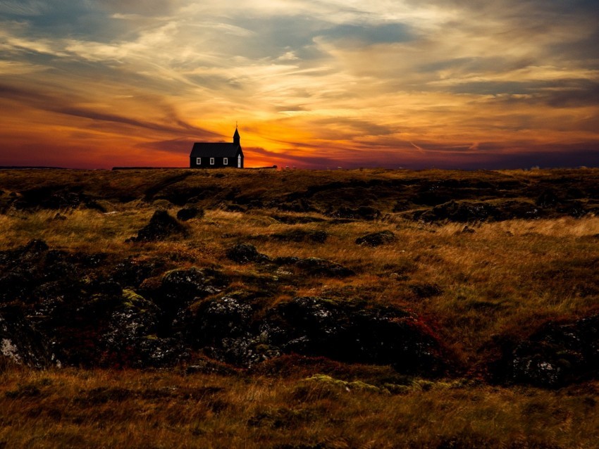 church temple horizon sunset grass sky iceland Isolated PNG Item in HighResolution