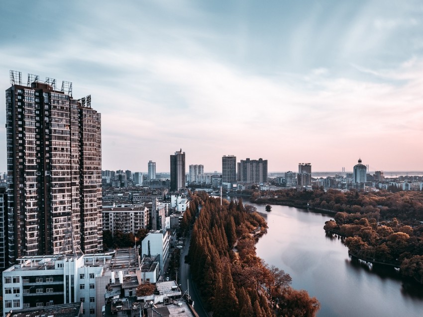 city aerial view river trees sky PNG transparent images for social media 4k wallpaper