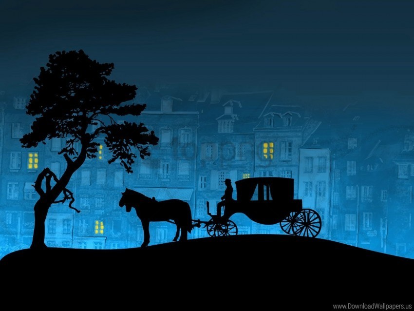 city coach horse tree wallpaper PNG Image Isolated with Clear Background