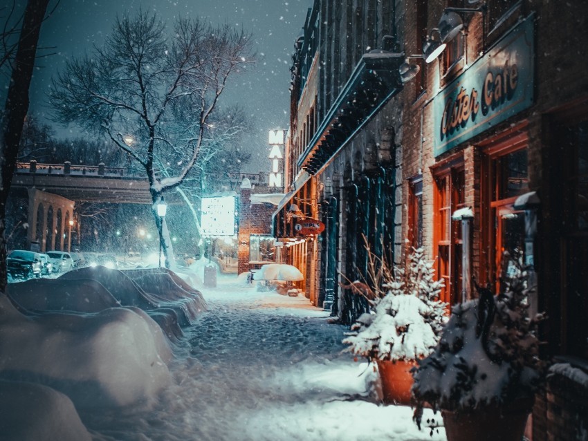city evening snowfall winter street buildings PNG Image Isolated with Transparent Detail