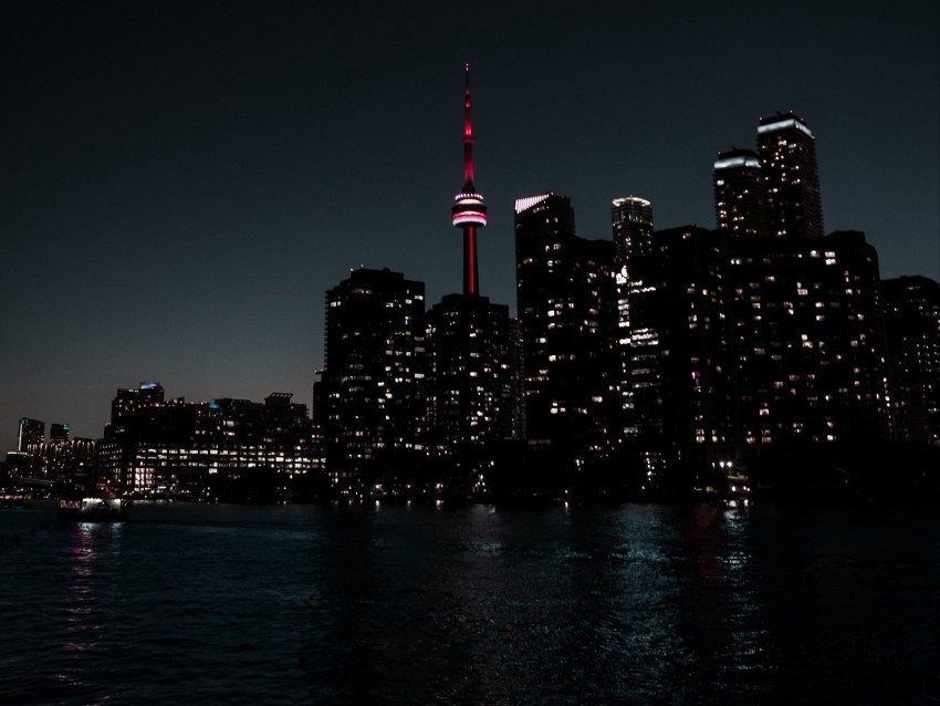 city night dark buildings water PNG for social media