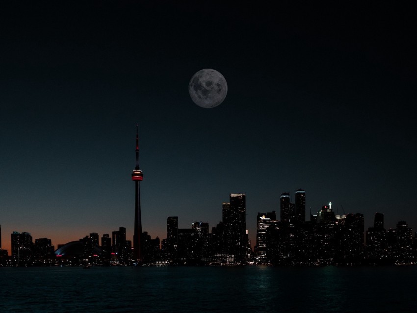 city night moon buildings water dark PNG Image Isolated on Clear Backdrop