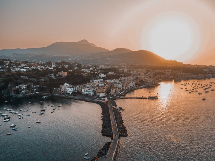 city sea bridge aerial view sunset Isolated Character on Transparent PNG