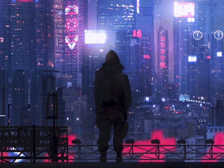 city silhouette art cyberpunk futurism sci-fi Isolated Character with Transparent Background PNG