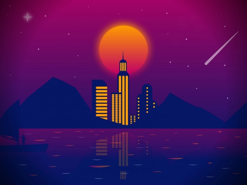 city vector night moon Clean Background Isolated PNG Art 4k wallpaper