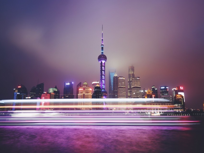 cityscape architecture lights night long exposure metropolis shanghai No-background PNGs