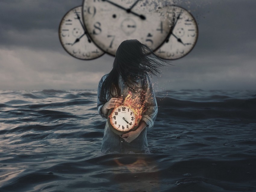 clock fire girl photoshop time Transparent PNG image free