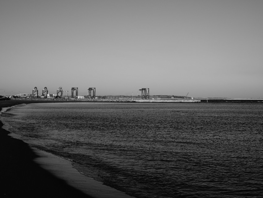 coast sea bw beach buildings PNG with clear background set