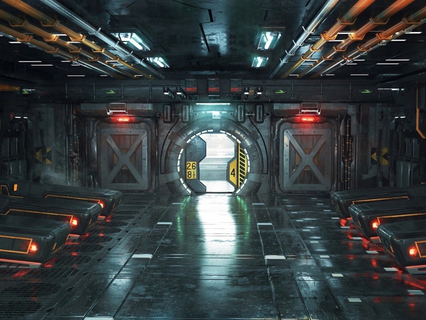 corridor door sci-fi art Free PNG