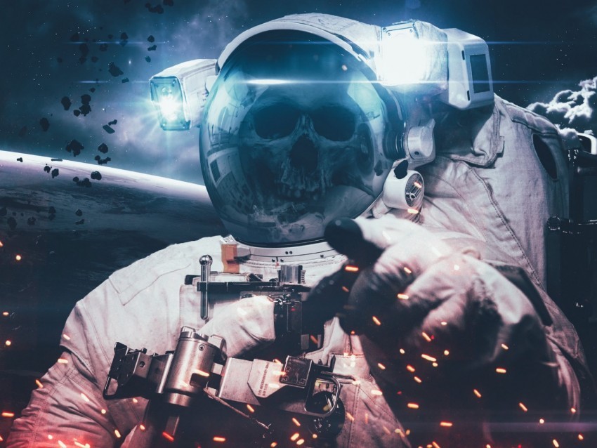cosmonaut space suit skull space skeleton PNG with no bg