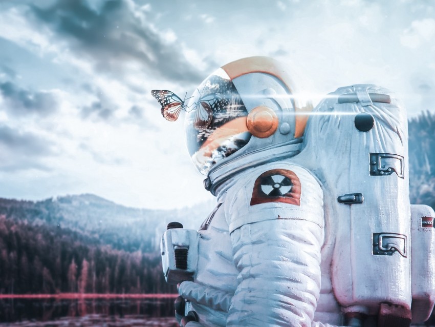 cosmonaut spacesuit butterfly reflection landscape radioactive PNG with clear background extensive compilation