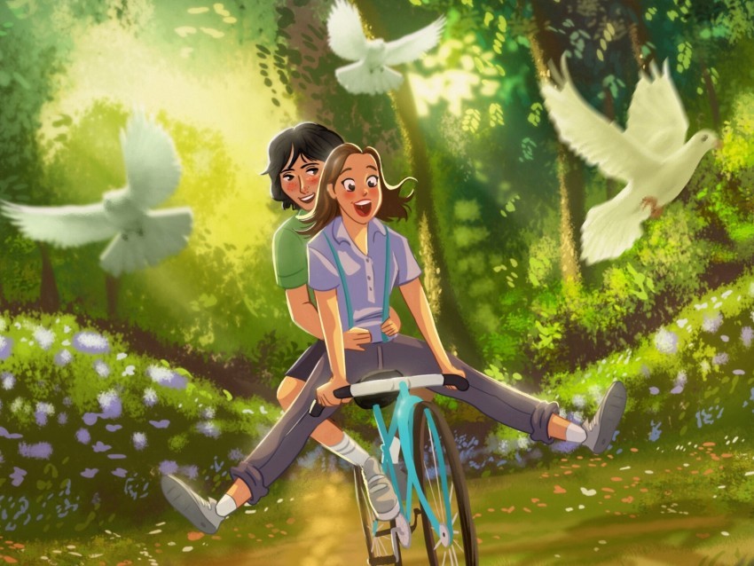 couple bicycle love romance art happiness Transparent PNG Image Isolation