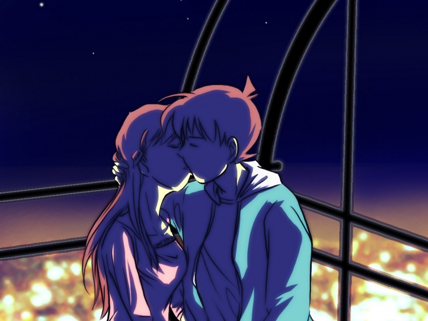 couple kiss art love anime Isolated Design on Clear Transparent PNG