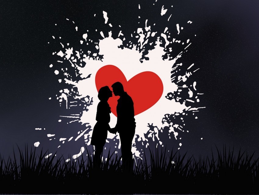 couple kiss love heart silhouettes Clear Background PNG Isolated Item
