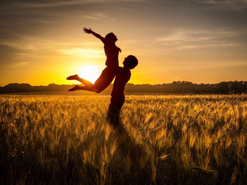 couple love sunset field grass silhouettes PNG files with no background wide assortment 4k wallpaper