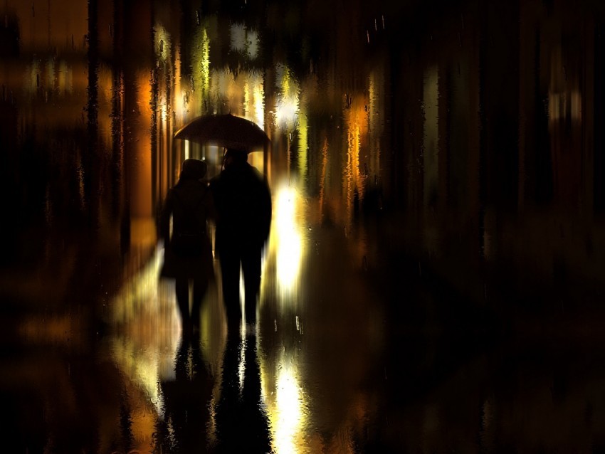 couple umbrella rain silhouettes walk romance PNG transparent vectors 4k wallpaper