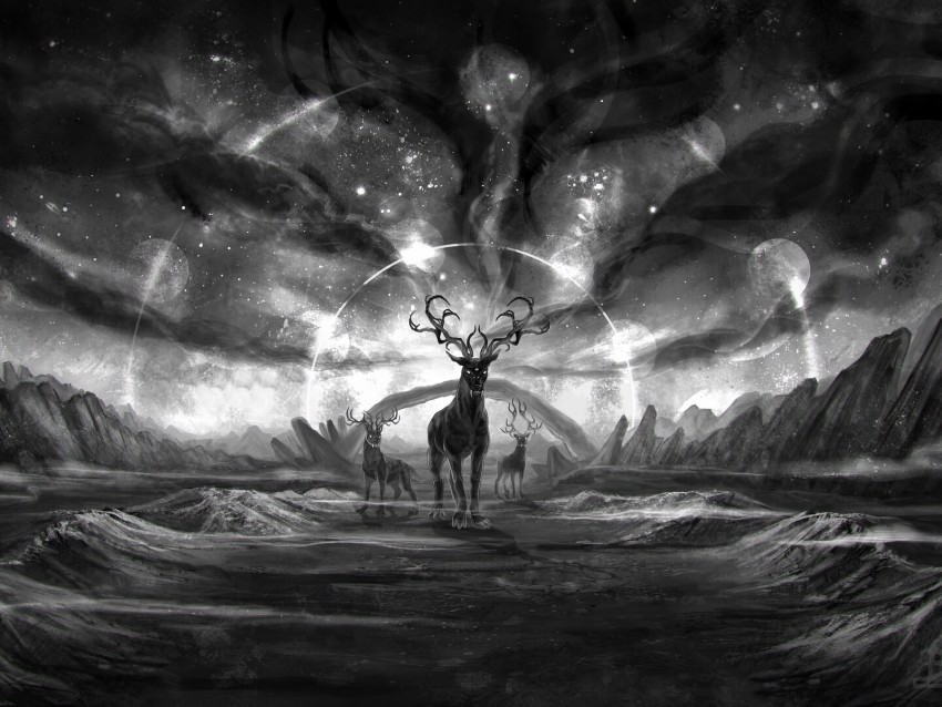 creatures fantasy art bw animals landscape PNG Graphic with Clear Isolation