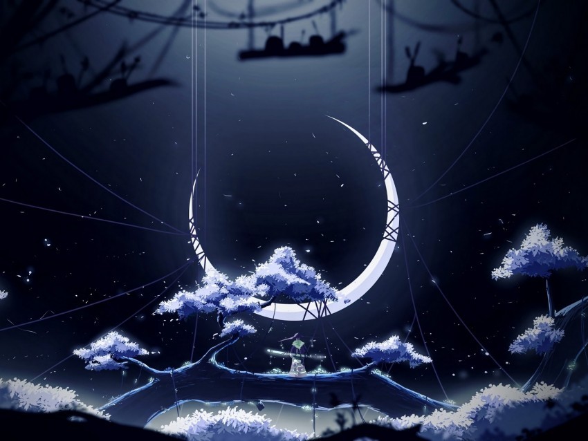 crescent night moon trees thread Transparent Background PNG Object Isolation