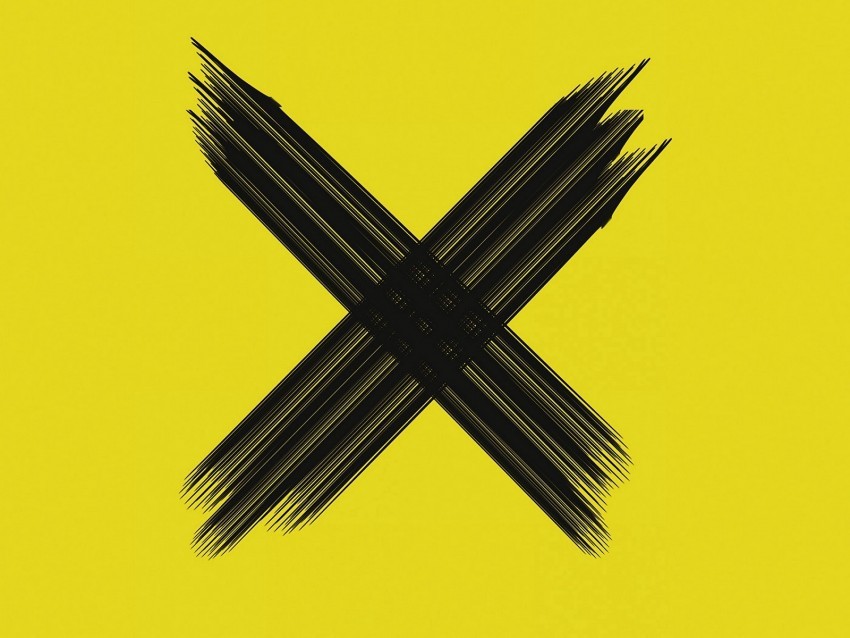 cross symbol brushstrokes intersection black yellow minimalism PNG with clear overlay