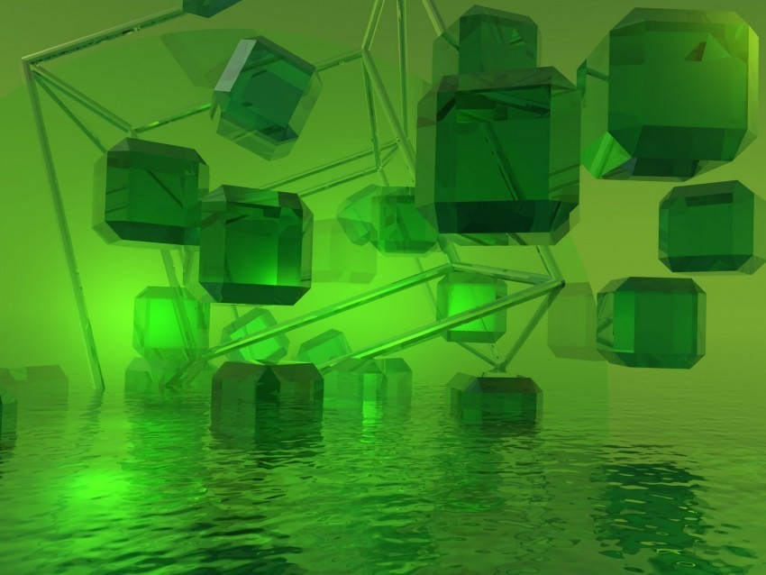 cubes crystals 3d green water light Transparent Background Isolation in HighQuality PNG