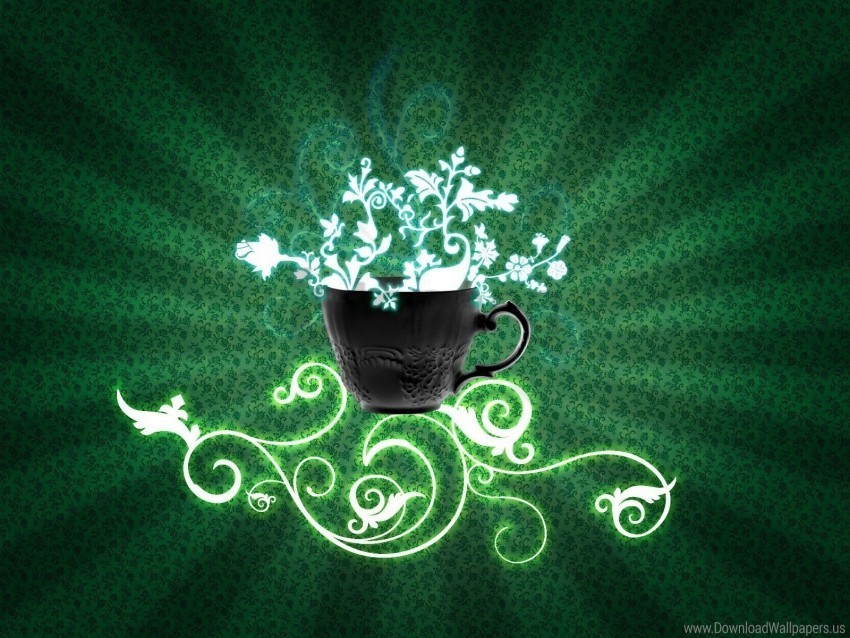 cup flowers green background wallpaper Isolated Design Element in Clear Transparent PNG